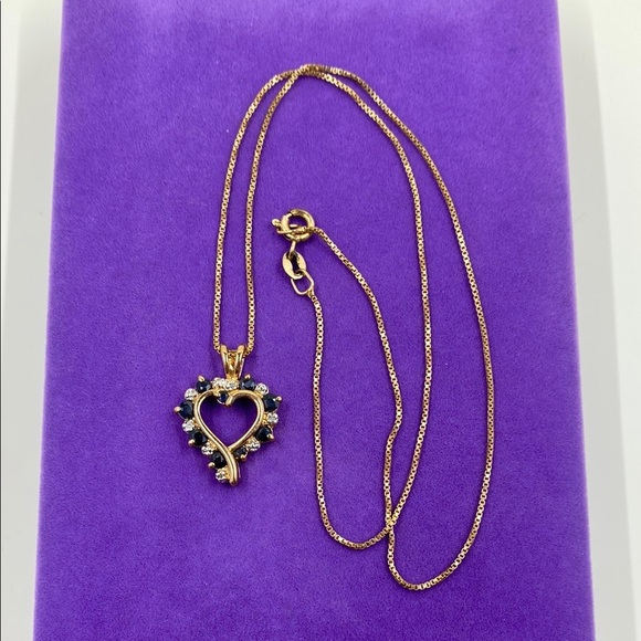 💛 14k Yellow Gold Plated 925 Diamond & Sapphire Heart Pendant Necklace - Picture 2 of 5